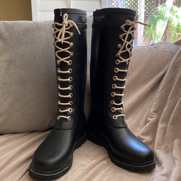 Ilse Jacobsen Shoes - ILSE JACOBSEN HORNBÆK TALL BLACK RAINBOOTS WITH LACES